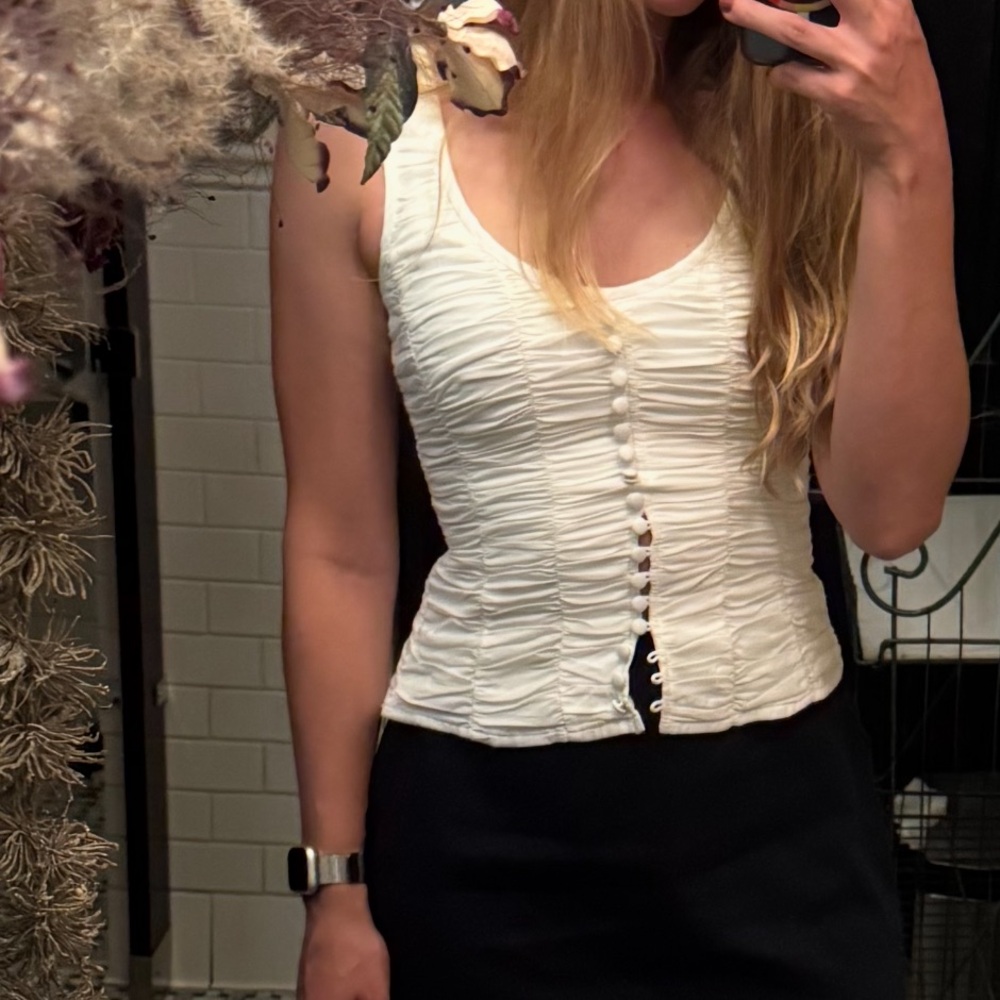 Reformation White Ruched Tank Top